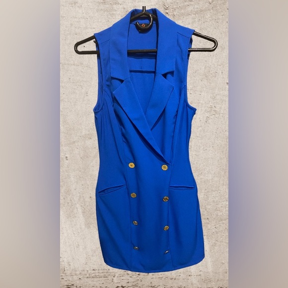 Bright Cobalt Blue with Gold hardware and side zip Sleeveless Blazer Dress-Small - Picture 1 of 6